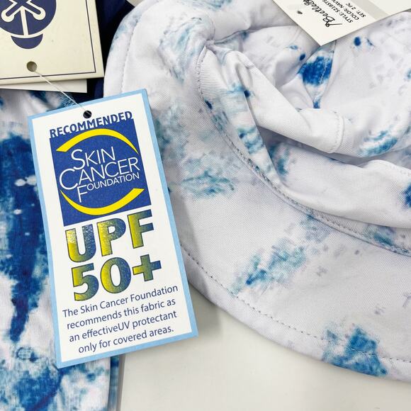New Beetle & Thread Size 3M Navy Blue Tie Dye Swim Romper and Hat UPF 50+ Boys - Picture 6 of 9